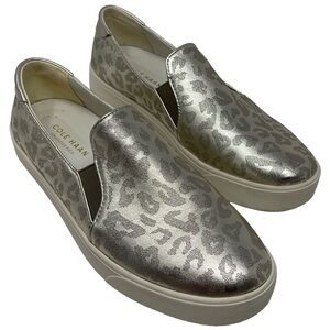 Cole Haan Grandpro Spectator Gold Metallic Animal Print Slip On Shoes Womens 9.5